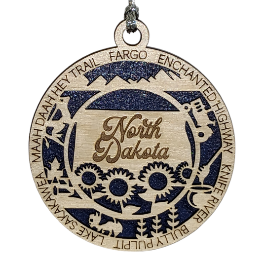 North Dakota State Pride 3D Wood Laser Cut Ornament: Featuring Iconic  North Dakota Symbols and Custom Background Colors
