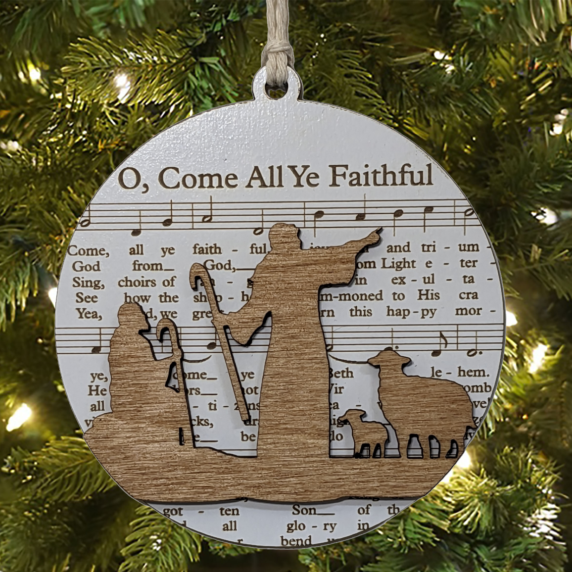 3.5" Laser-Engraved Christmas Ornament - O Come All Ye Faithful Sheet Music, Holiday Decor, Musical Theme, Festive Tree Decoration, Gift for Music Lovers