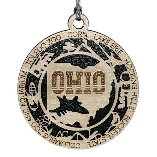 Ohio State Pride 3D Wood Laser Cut Ornament: Featuring Iconic Ohio Symbols and Custom Background Colors