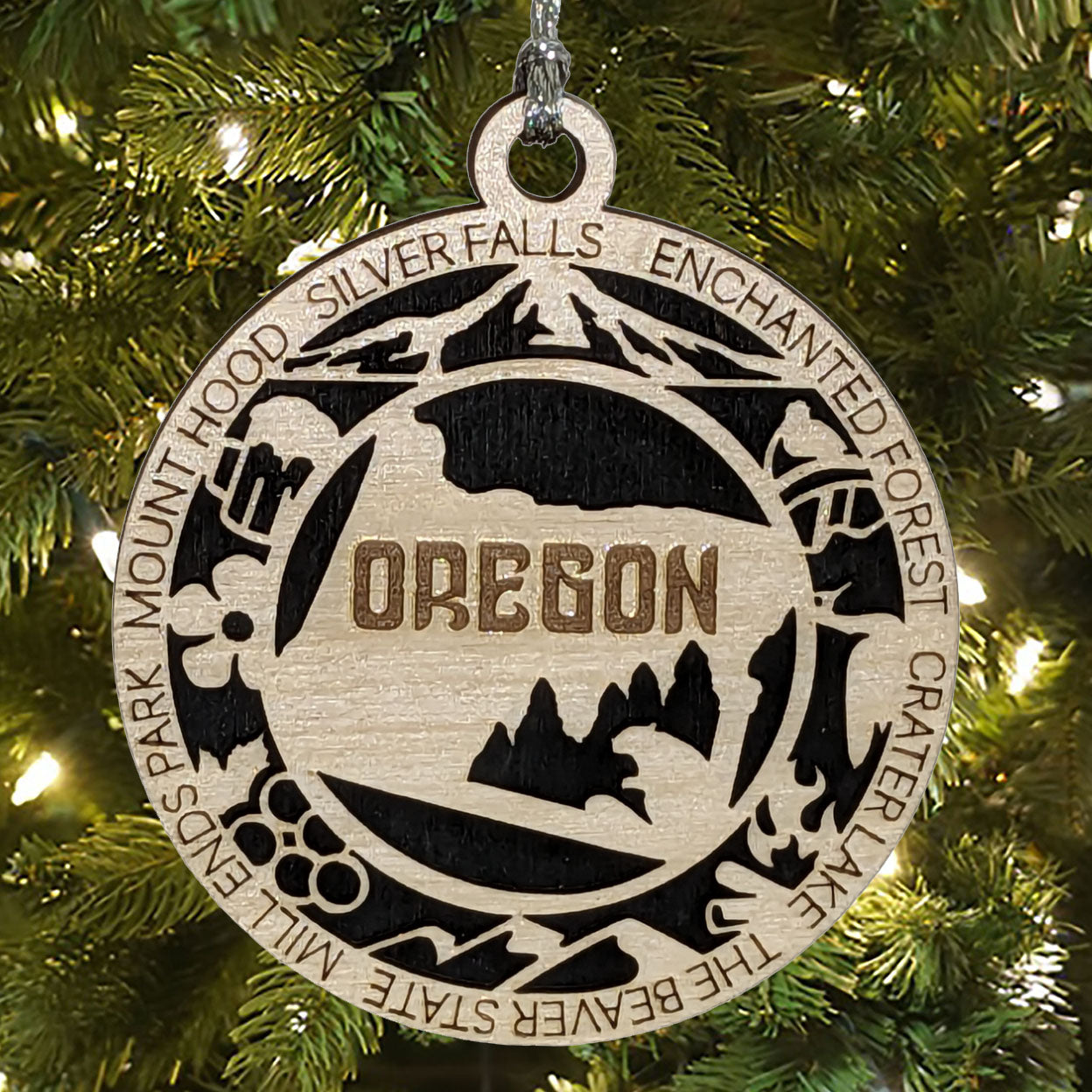 Oregon State Pride 3D Wood Laser Cut Ornament: Featuring Iconic Oregon Symbols and Custom Background Colors