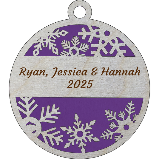 Personalized Wood Christmas Ornament - 3" Laser Cut Snowflake Monogram - Custom Holiday Decor - Handmade in USA