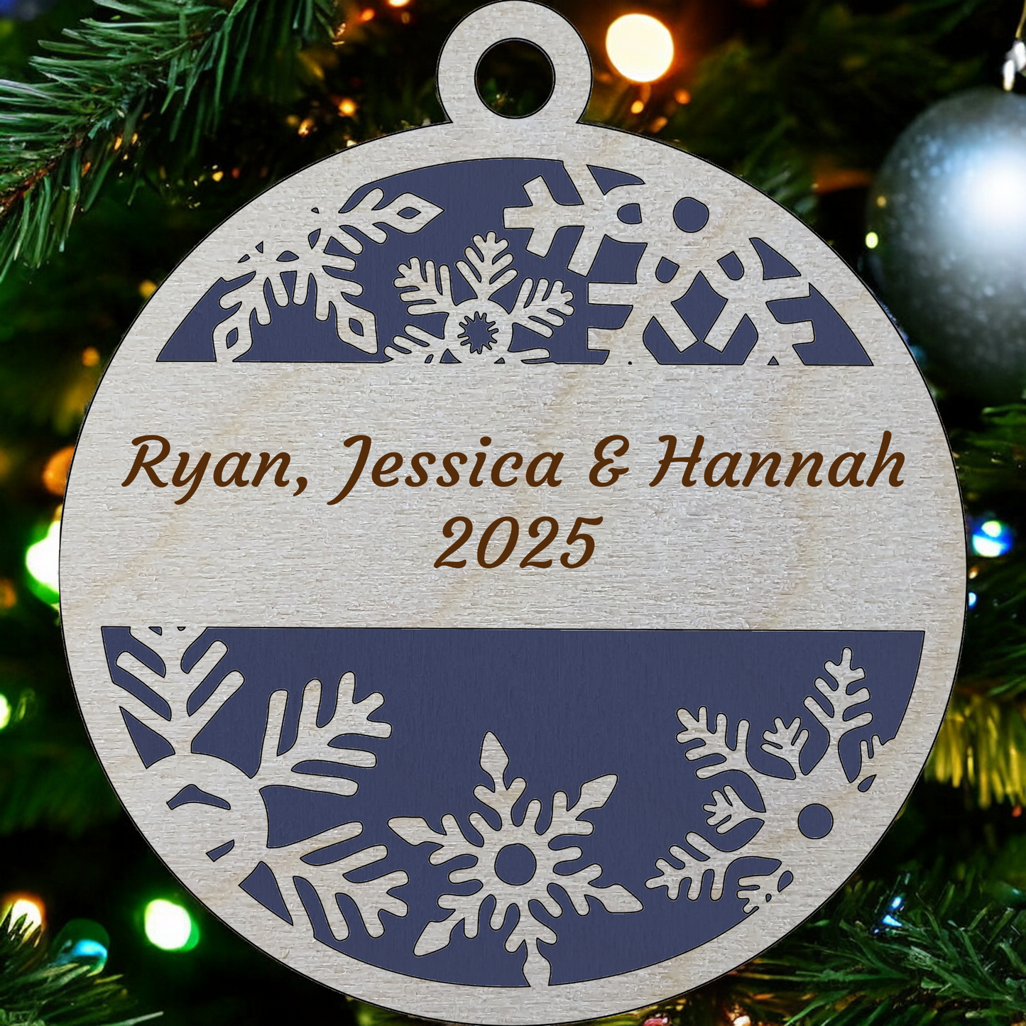 Personalized Wood Christmas Ornament - 3" Laser Cut Snowflake Monogram - Custom Holiday Decor - Handmade in USA