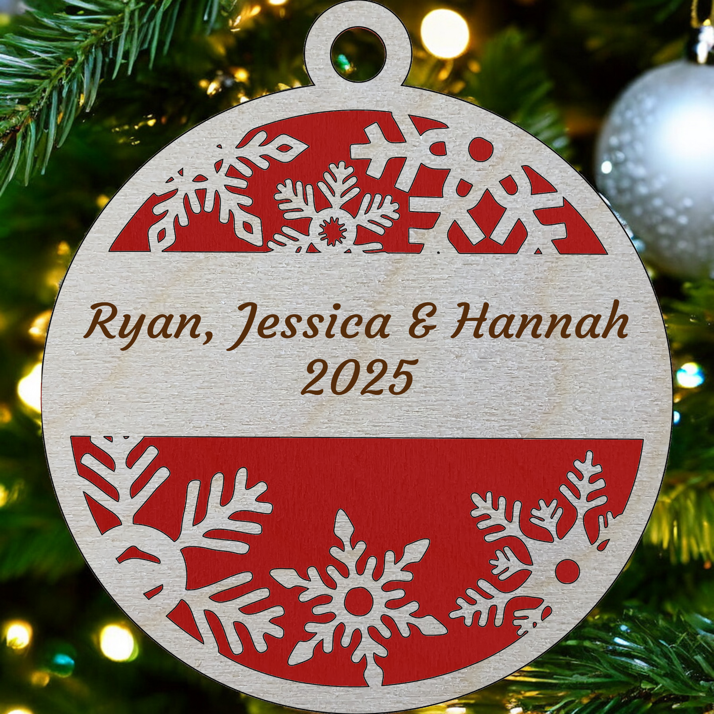 Personalized Wood Christmas Ornament - 3" Laser Cut Snowflake Monogram - Custom Holiday Decor - Handmade in USA
