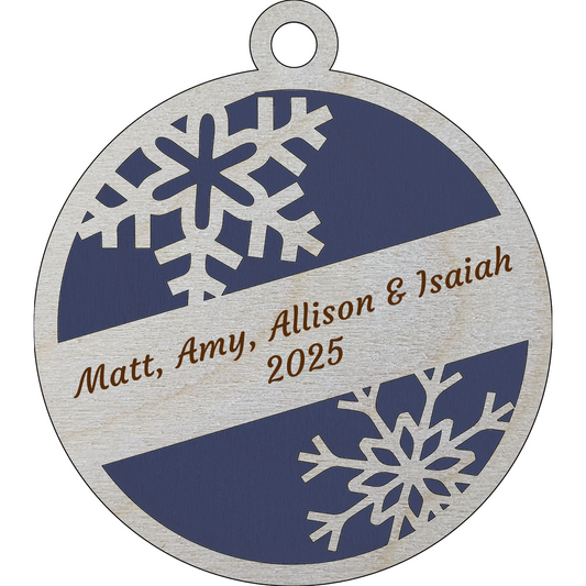 Rustic 2-Layer Wooden Ornament - Customizable Snowflake Design - 3" Round Christmas Tree Decoration