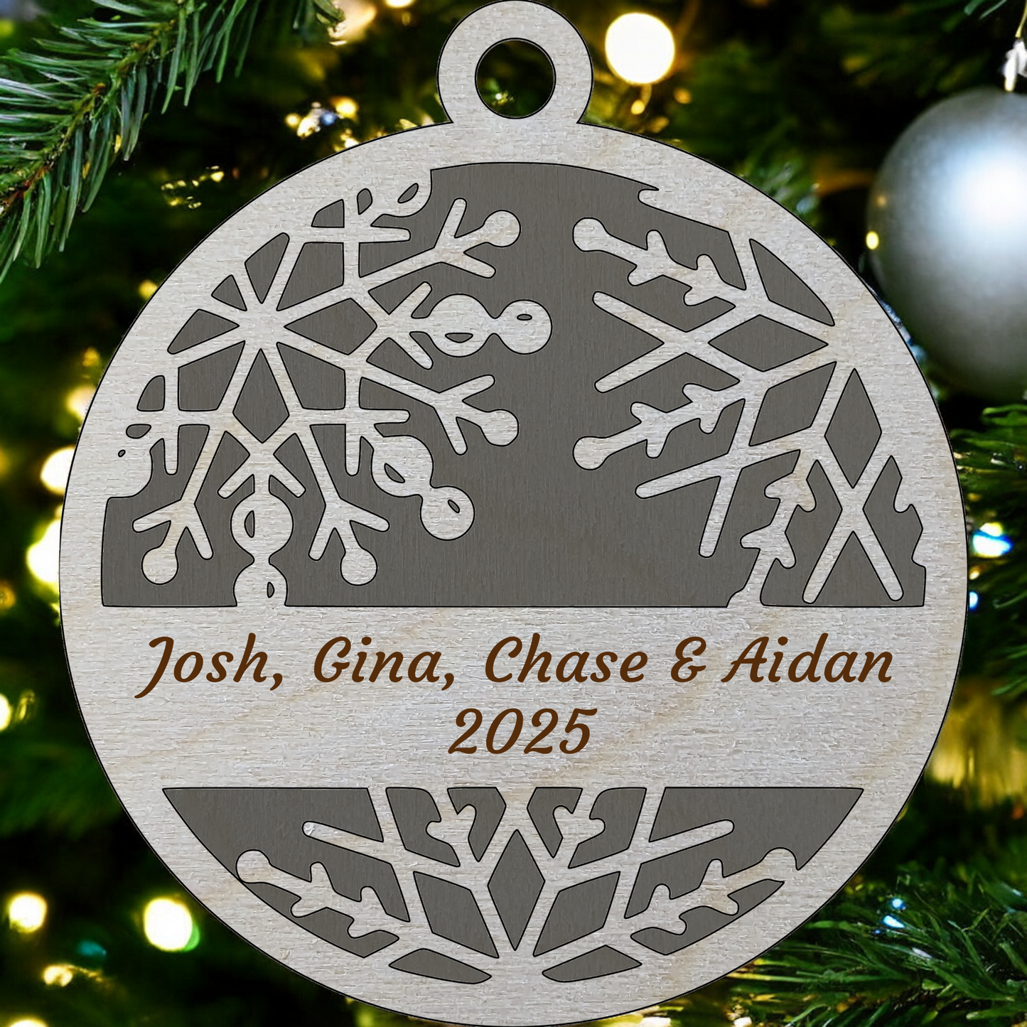 Handcrafted Monogram Snowflake Ornament - 3" Wood Christmas Decor - Personalized Gift - Made in Oregon