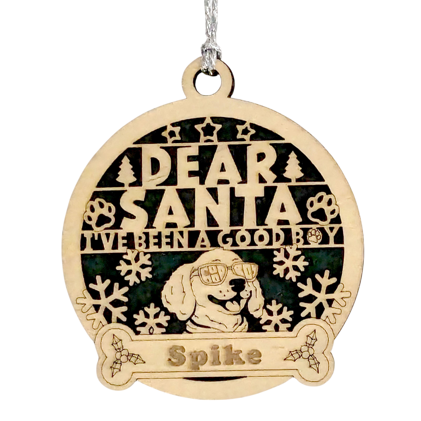 Personalized Dog Christmas Ornament - Custom Pet Name Wooden Ornament with Funny Sunglasses Dog Design - Handmade in USA - Good Boy Christmas Tree Decoration Gift for Dog Lovers