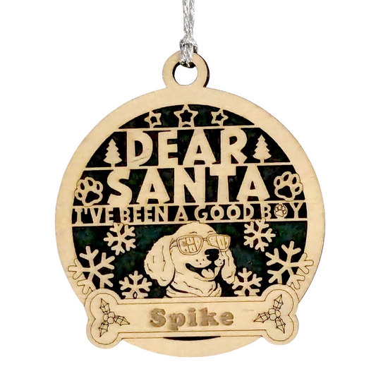 Personalized Dog Christmas Ornament - Custom Pet Name Wooden Ornament with Funny Sunglasses Dog Design - Handmade in USA - Good Boy Christmas Tree Decoration Gift for Dog Lovers