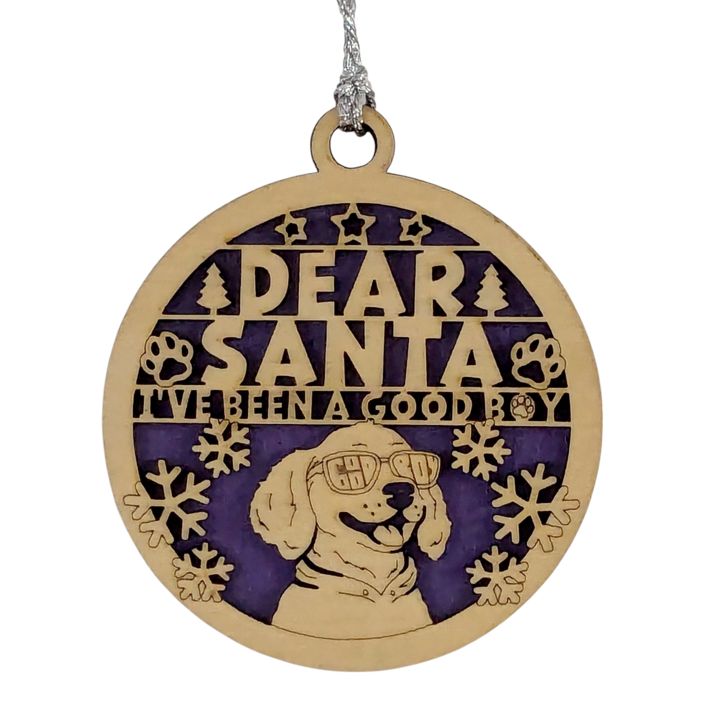 Handmade Dog Christmas Tree Ornament - 3" Wooden Pet Holiday Decoration - Laser Cut "Dear Santa" Good Boy Design - Made in Oregon USA