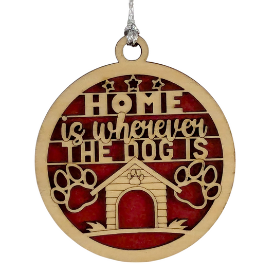 Handcrafted Dog House Christmas Ornament - "Home is wherever the dog is" - 3" Wood Laser Cut Pet Lover Gift - Rustic Holiday Decor - Made in USA