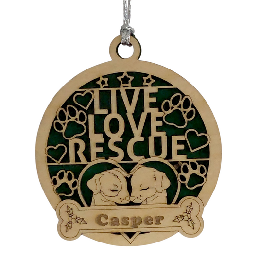 Personalized Dog Christmas Ornament - Custom Wood Pet Decoration with Names - Handcrafted 3" Two Dogs Love Heart Design - Rescue Dog Mom Holiday Gift