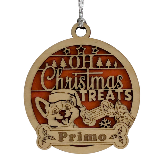 Personalized Pet Christmas Ornament - Handmade Wood Dog Design - Custom Name Holiday Decoration - Laser Cut Dog Treat Ornament - Made in USA