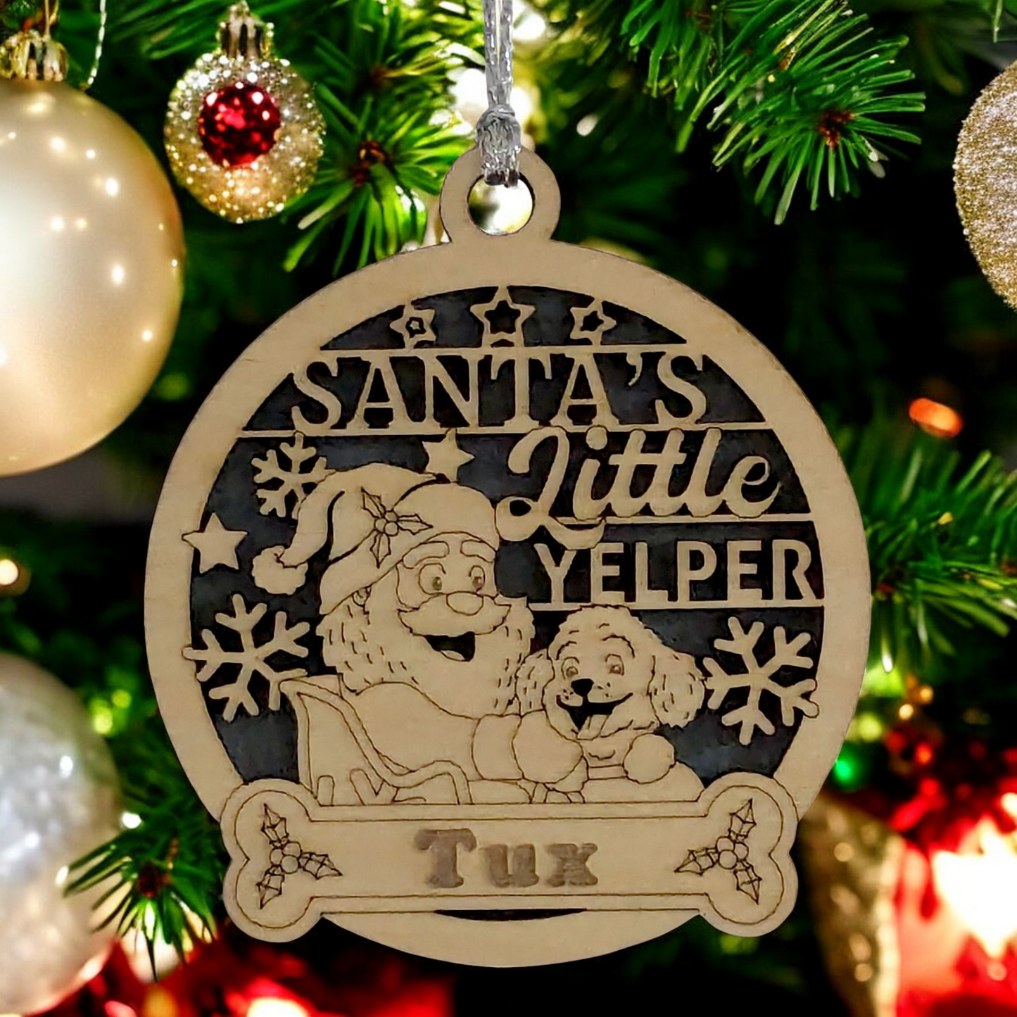 Personalized Dog Christmas Ornament, Custom Pet Name Wood Holiday Decoration, Santa's Little Yelper Dog Ornament, Handcrafted Dog Lover Gift, Christmas Tree Pet Decor