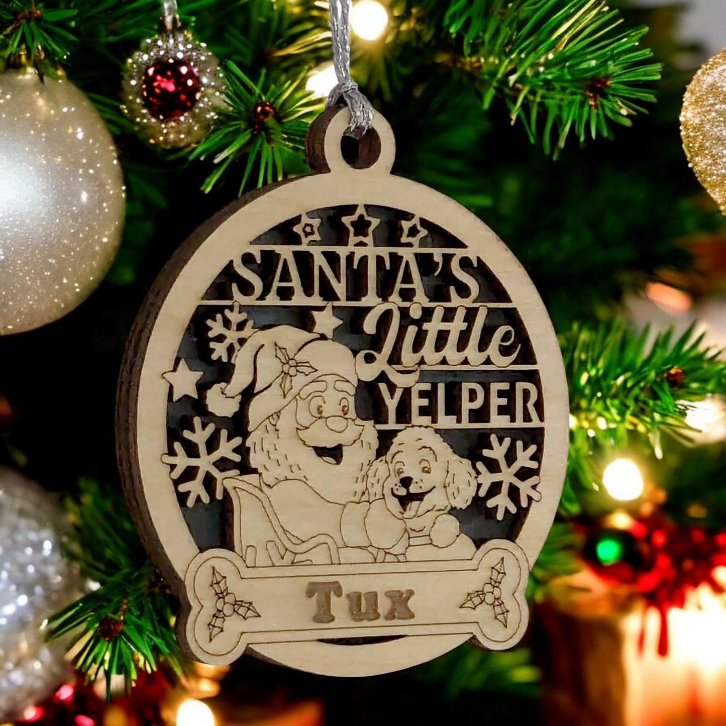 Personalized Dog Christmas Ornament, Custom Pet Name Wood Holiday Decoration, Santa's Little Yelper Dog Ornament, Handcrafted Dog Lover Gift, Christmas Tree Pet Decor