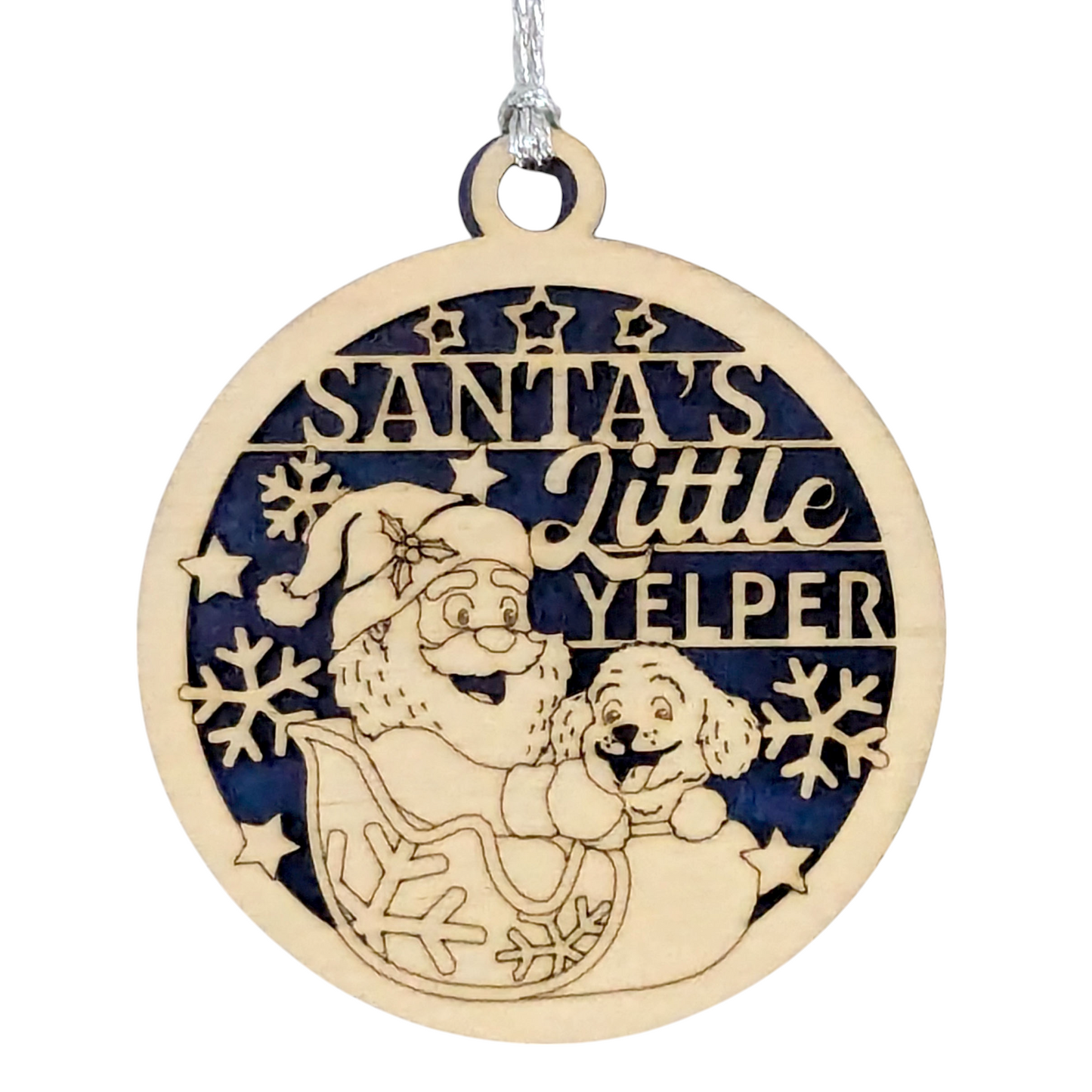 Santa's Little Yelper Wooden Ornament - 3" Handcrafted Dog Christmas Decoration, Two-Layer Laser Cut Design, Pet Lover Holiday Gift