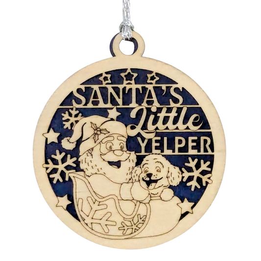 Santa's Little Yelper Wooden Ornament - 3" Handcrafted Dog Christmas Decoration, Two-Layer Laser Cut Design, Pet Lover Holiday Gift