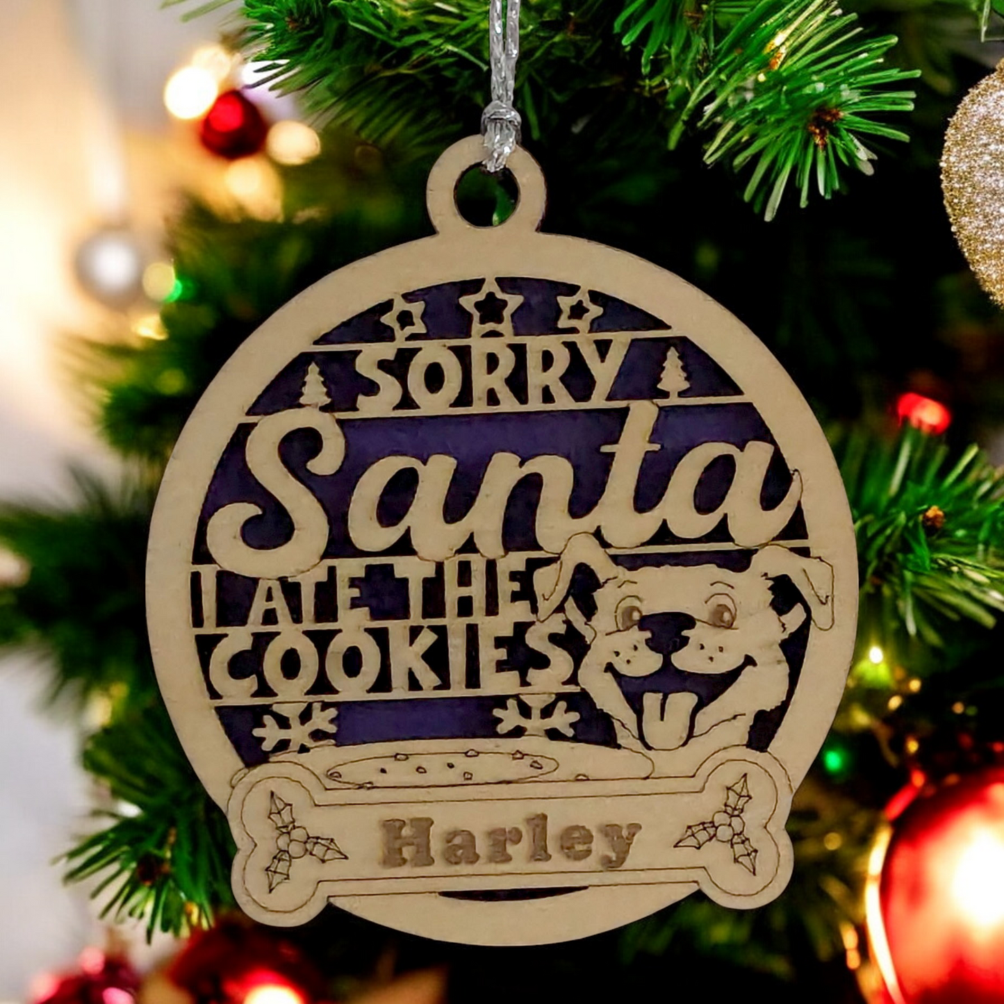 Personalized Dog Christmas Ornament - Custom Name Wooden Pet Ornament - Sorry Santa I Ate The Cookies - Handmade 3" Dog Lover Gift - Holiday Pet Decor