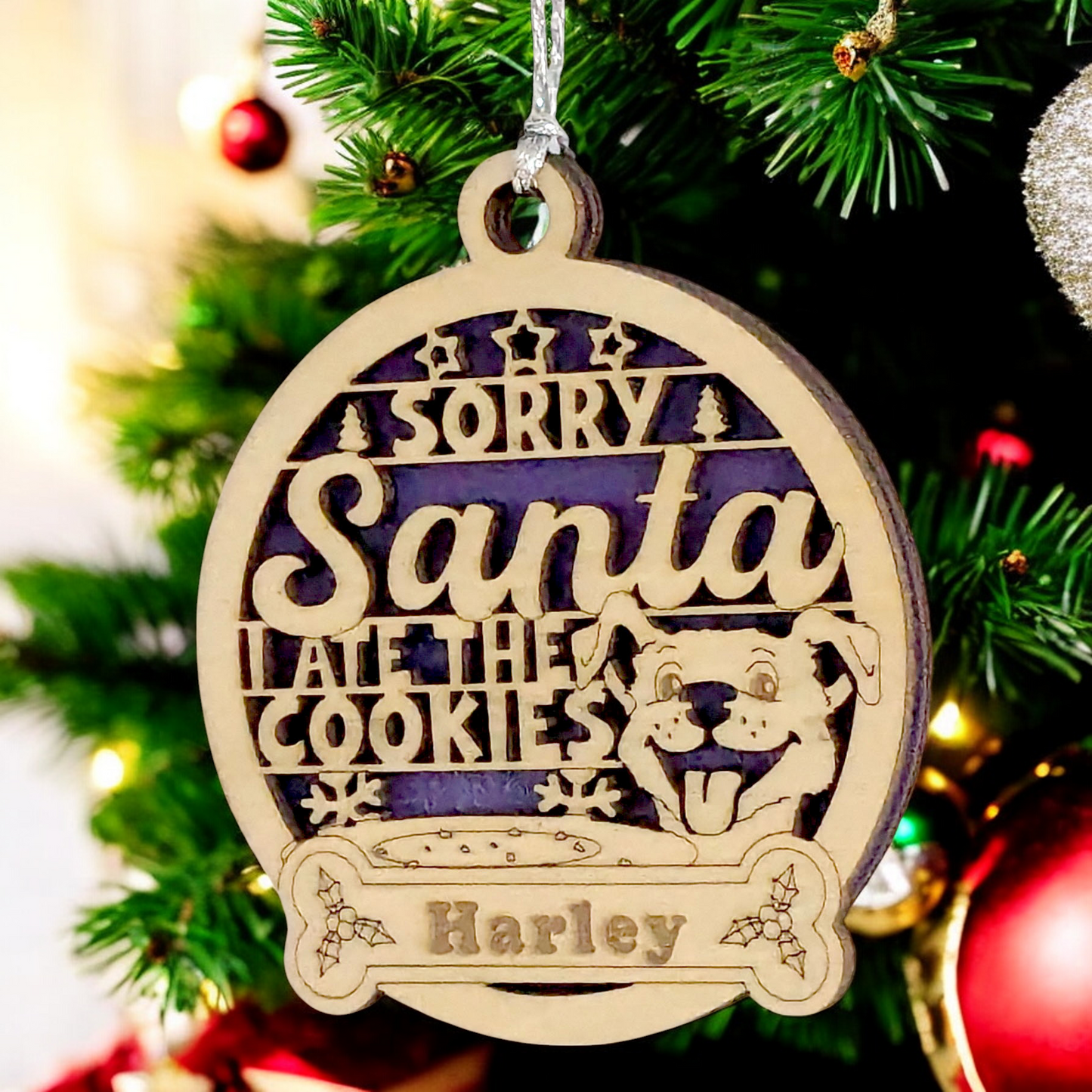 Personalized Dog Christmas Ornament - Custom Name Wooden Pet Ornament - Sorry Santa I Ate The Cookies - Handmade 3" Dog Lover Gift - Holiday Pet Decor