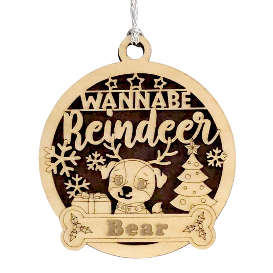 Personalized Dog Christmas Ornament - Custom Name Wooden Reindeer Dog Decoration - Handcrafted 3" Pet Holiday Ornament - Dog Lover Christmas Gift - Made in USA