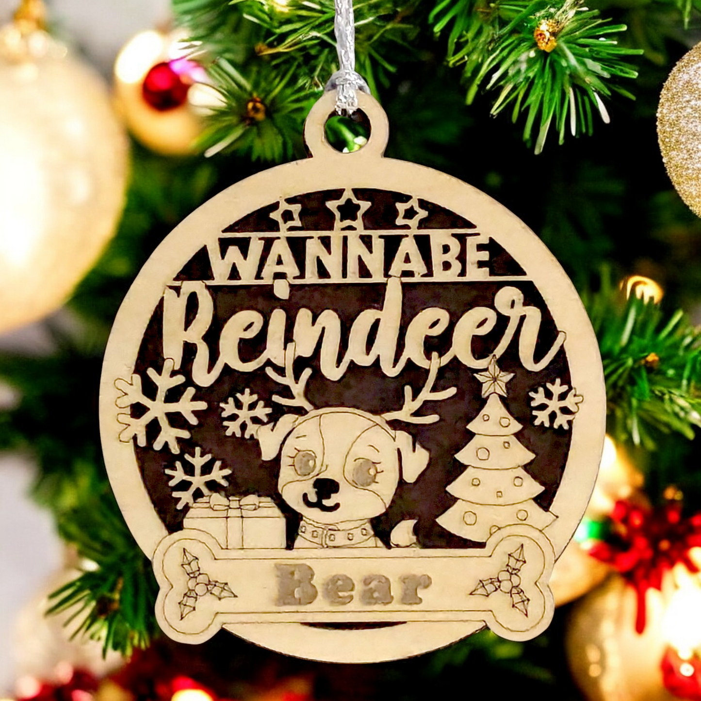 Personalized Dog Christmas Ornament - Custom Name Wooden Reindeer Dog Decoration - Handcrafted 3" Pet Holiday Ornament - Dog Lover Christmas Gift - Made in USA