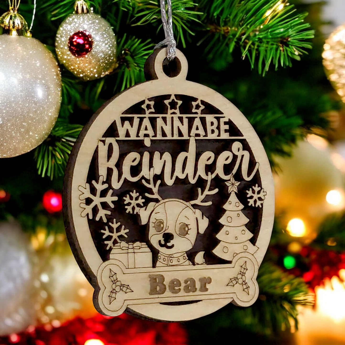 Personalized Dog Christmas Ornament - Custom Name Wooden Reindeer Dog Decoration - Handcrafted 3" Pet Holiday Ornament - Dog Lover Christmas Gift - Made in USA