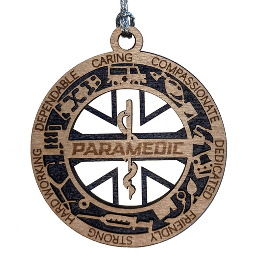 3" Handcrafted Wooden Paramedic Christmas Ornament with Cut Background - Custom EMT Holiday Decor and Gift