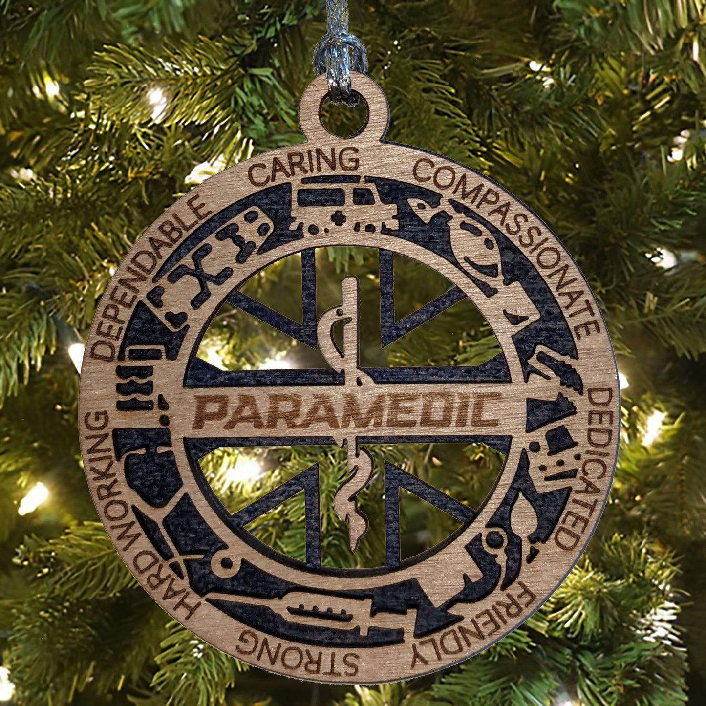 3" Handcrafted Wooden Paramedic Christmas Ornament with Cut Background - Custom EMT Holiday Decor and Gift