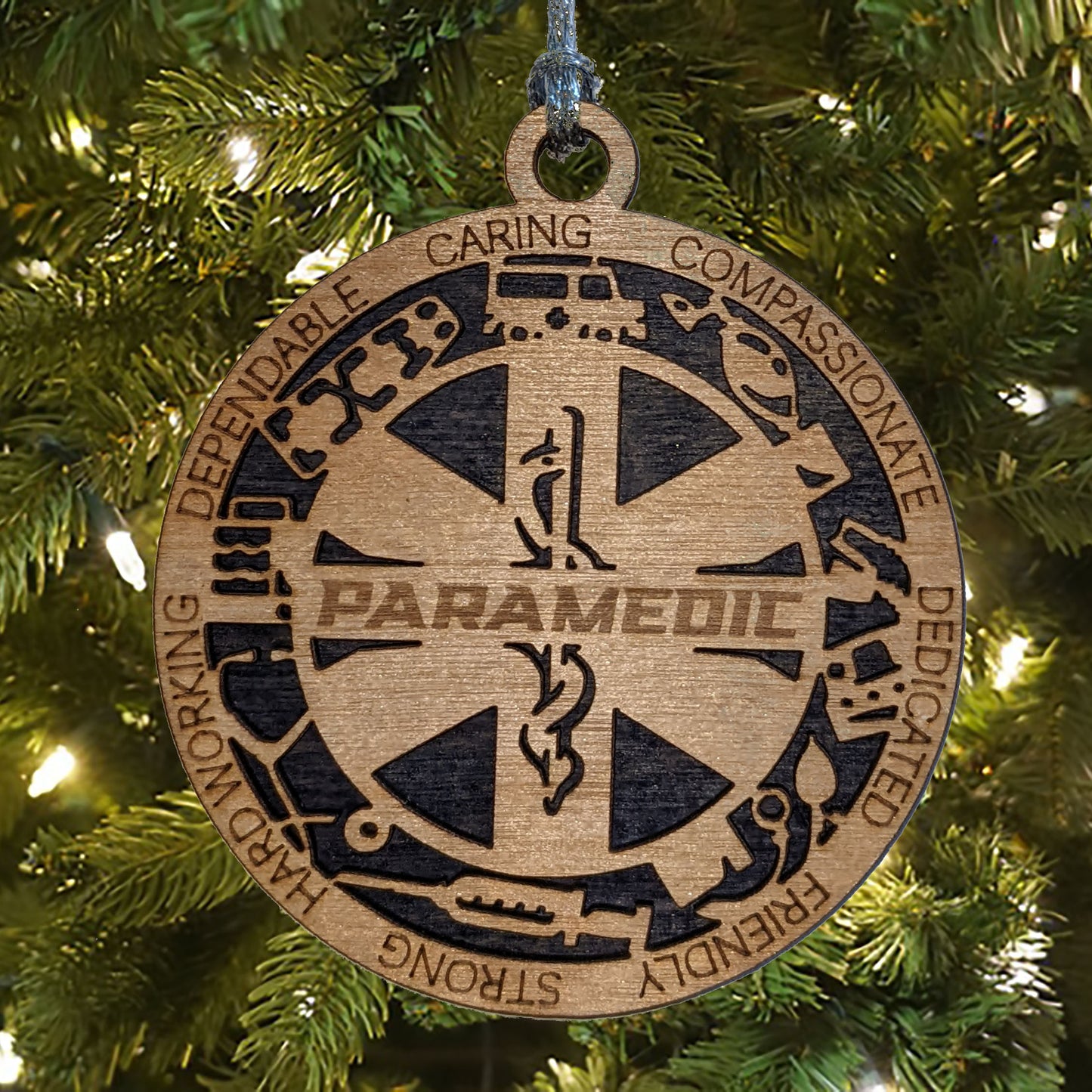 3" Handcrafted Wooden Paramedic Christmas Ornament - Custom EMT Holiday Decor with Solid Background