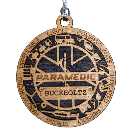 3" Handcrafted Wooden Personalized Paramedic Christmas Ornament - Custom EMT Holiday Decor with Solid Background