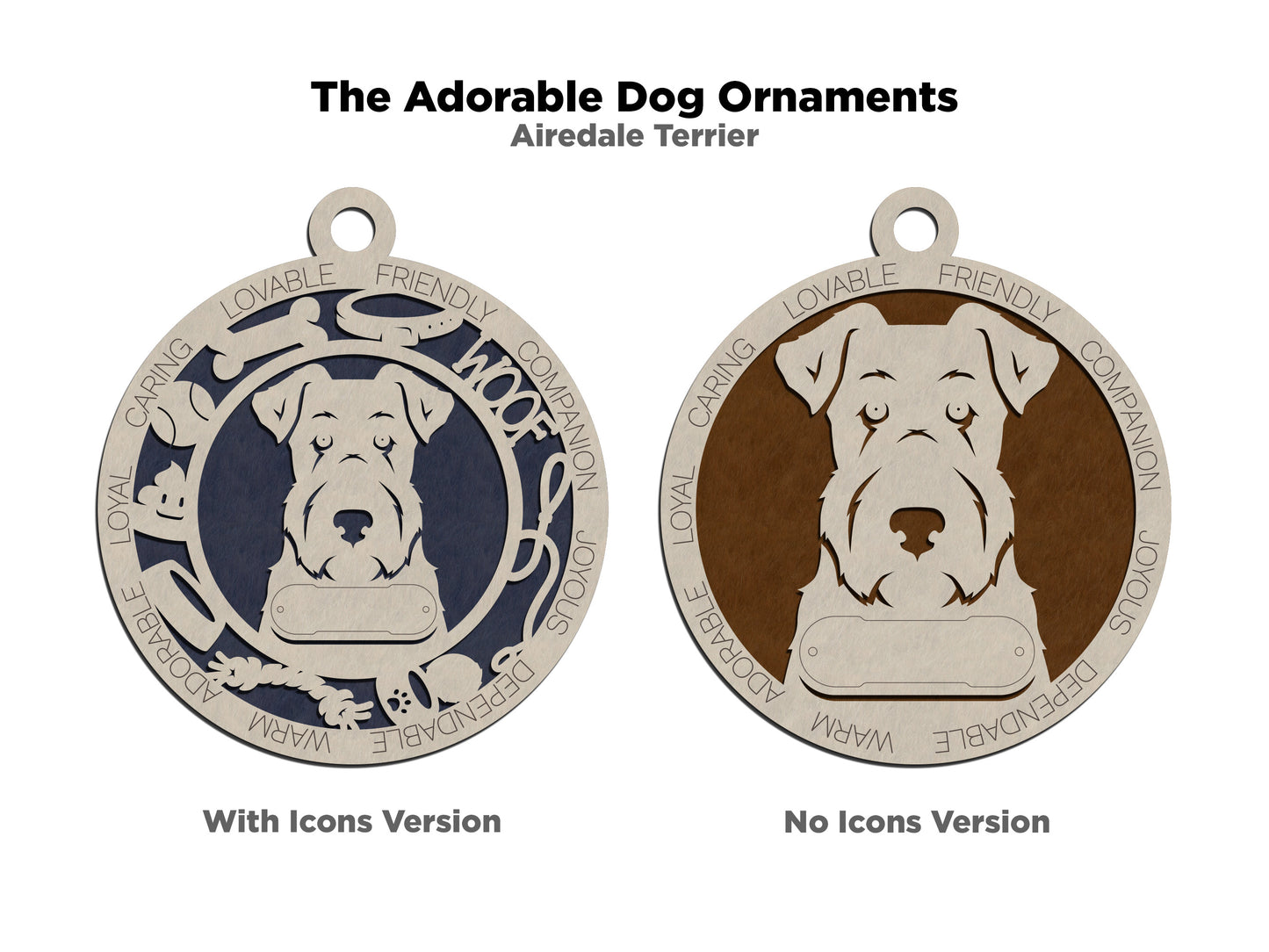 Personalized Airedale Terrier Dog Christmas Ornament, 3" Round, 2-Layer Laser Cut Wood, Customizable Name & Text, Handcrafted in USA, Choose Colorful Background, Perfect Holiday Gift!