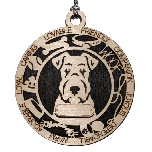 Personalized Airedale Terrier Dog Christmas Ornament, 3" Round, 2-Layer Laser Cut Wood, Customizable Name & Text, Handcrafted in USA, Choose Colorful Background, Perfect Holiday Gift!