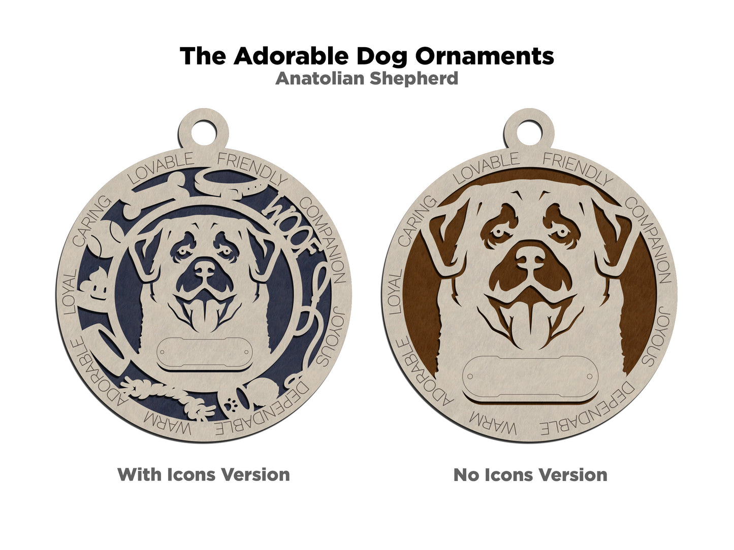 Personalized Anatolian Shepherd Dog Christmas Ornament, 3" Round Laser Cut, 2-Layer Wooden Design, Customizable Name Tag & Text, Handcrafted in USA, Choose Background Color or Print, Pet Lovers Gift