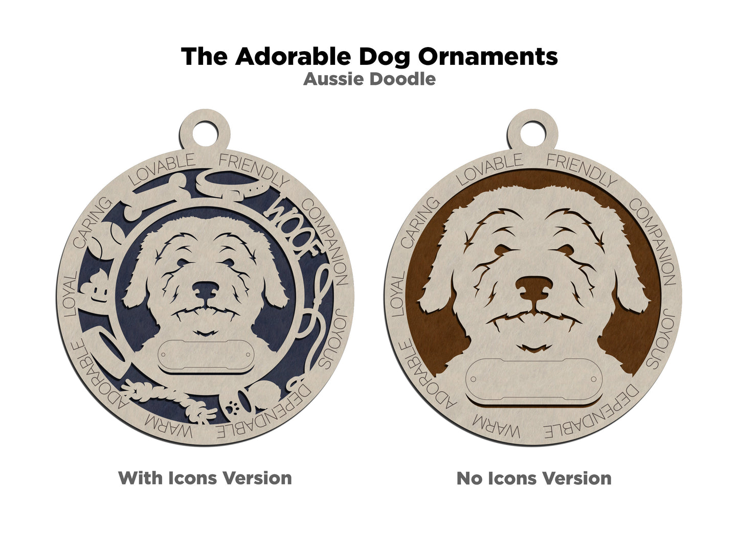 Personalized Aussie Doodle Dog Christmas Ornament, 3" Round Laser Cut, 2-Layer Wooden Design, Customizable Name Tag & Text, Handcrafted in USA, Choose Colorful Backgrounds, Perfect Holiday Gift