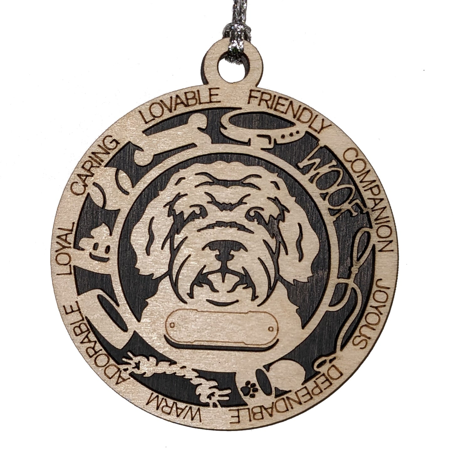 Personalized 3" Round Wooden Dog Christmas Ornament - Australian Doodle Design - Customizable Name & Text - 2 Layer Laser Cut - Natural Wood & Color Options - Handcrafted in USA - Perfect Gift!