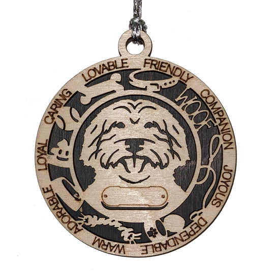 Personalized 3" Round Wooden Dog Christmas Ornament - Australian Labradoodle Design - Customizable Name & Text - 2 Layer Laser Cut - Natural Wood & Color Options - Handcrafted in USA - Perfect Gift