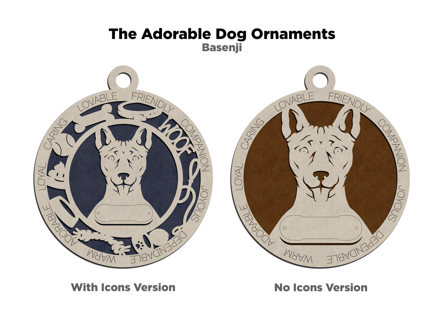 Personalized Basenji Dog Christmas Ornament - 3" Round, 2-Layer Laser Cut Wood - Customizable Name Tag & Text - Handcrafted in USA - Choose Colorful Backgrounds - Perfect Holiday Gift for Dog Lovers