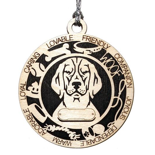 Personalized Beagle Dog Christmas Ornament, 3" Round Laser Cut, 2-Layer Wooden Design, Customizable Name Tag & Text, Handcrafted in USA, Natural Wood & Color Options, Perfect Holiday Gift!