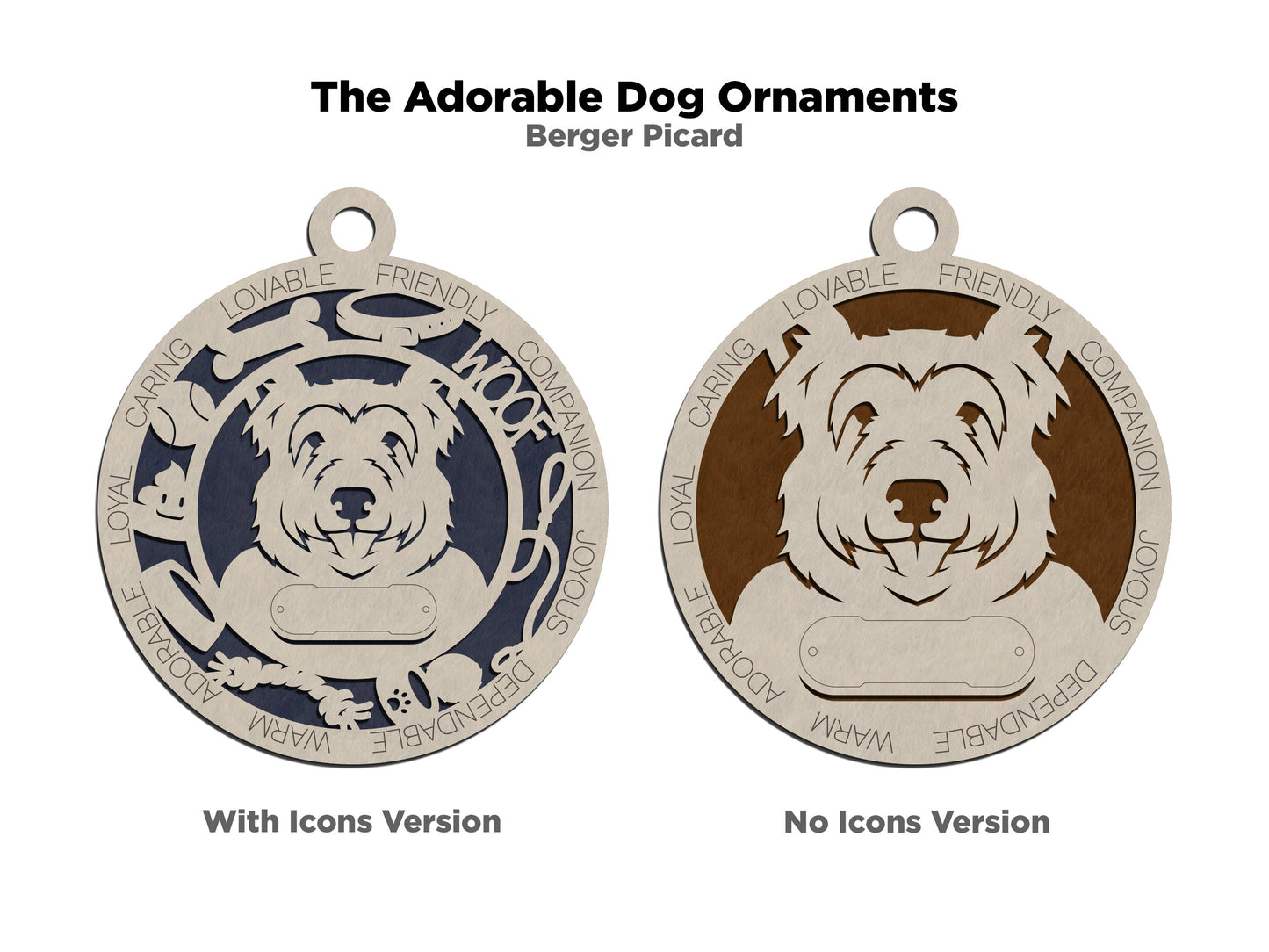 Personalized 3" Round Wooden Dog Christmas Ornament - Customizable Berger Picard Design - Handcrafted in USA - Choose Background Color - Add Dog's Name & Text - Perfect Holiday Gift!