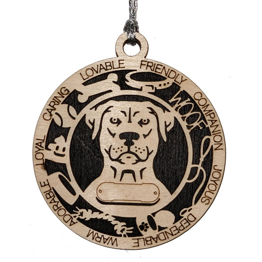 Personalized 3" Round Wooden Dog Christmas Ornament - Blue Lacy Design - Customizable Name & Text - 2 Layer Laser Cut - Natural Wood & Color Options - Handcrafted in USA - Perfect Gift for Pet Lovers