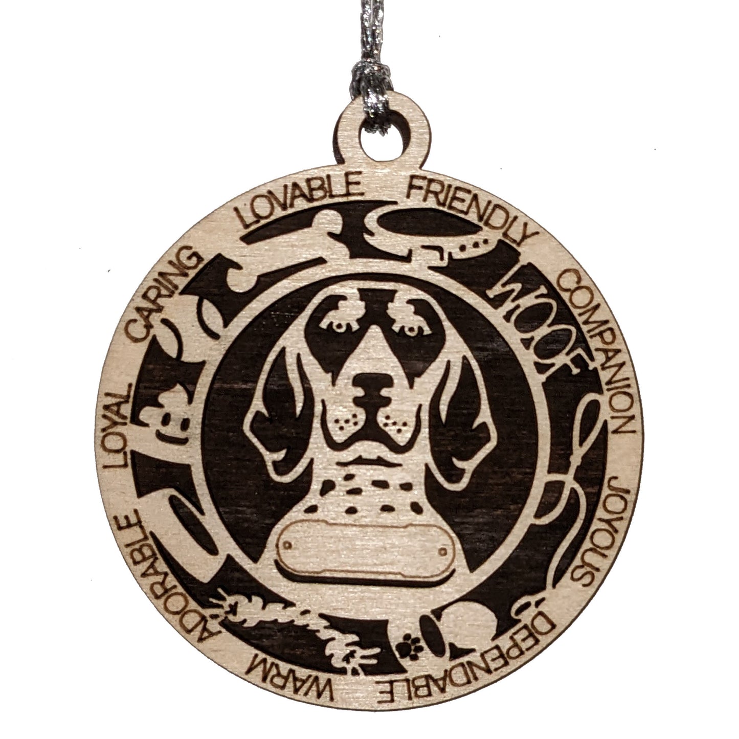 Personalized 3" Round Wooden Dog Christmas Ornament - Bluetick Coonhound Design - Customizable Name & Text - 2 Layer Laser Cut - Natural Wood & Color Options - Handcrafted in USA - Perfect Gift!