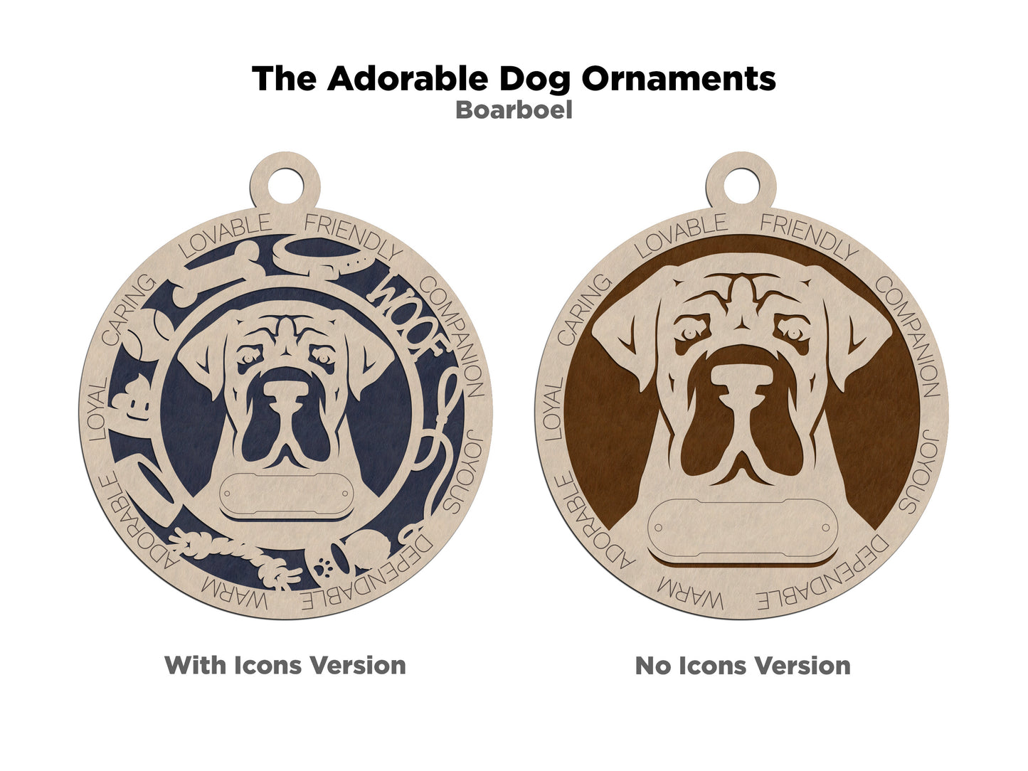 Personalized Boarboel Dog Christmas Ornament, 3" Round, 2-Layer Laser Cut Wood, Customizable Name Tag & Text, Handcrafted in USA, Choose Background Color/Print, Perfect Holiday Gift for Dog Lovers
