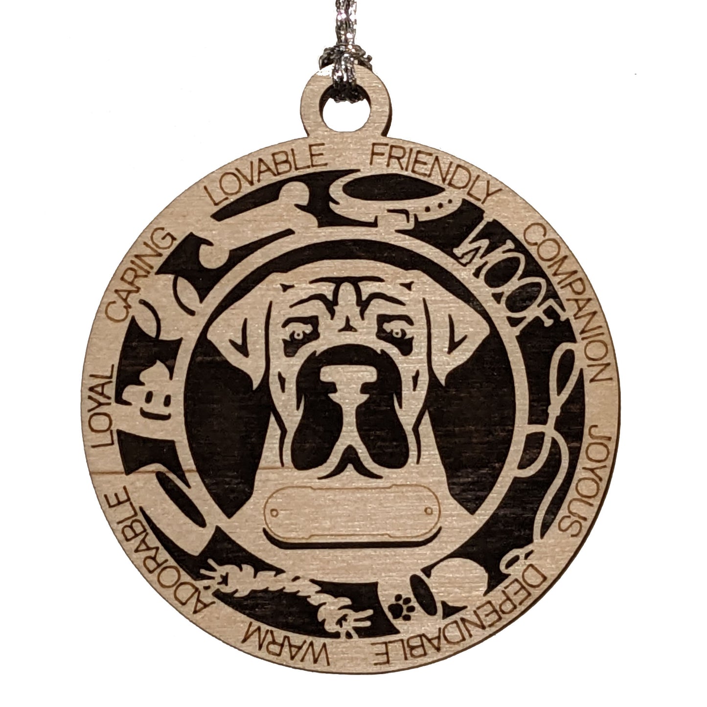 Personalized Boarboel Dog Christmas Ornament, 3" Round, 2-Layer Laser Cut Wood, Customizable Name Tag & Text, Handcrafted in USA, Choose Background Color/Print, Perfect Holiday Gift for Dog Lovers