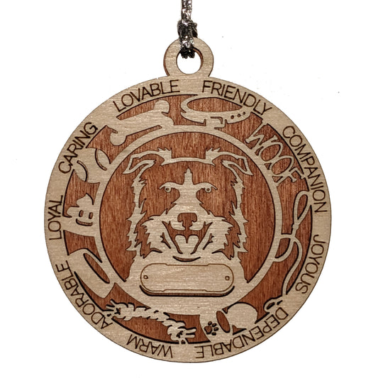 Personalized 3" Round Wooden Dog Christmas Ornament - Customizable Border Collie Design with Name Tag - Handcrafted in USA - Choose Background Color - Perfect Holiday Gift for Pet Lovers