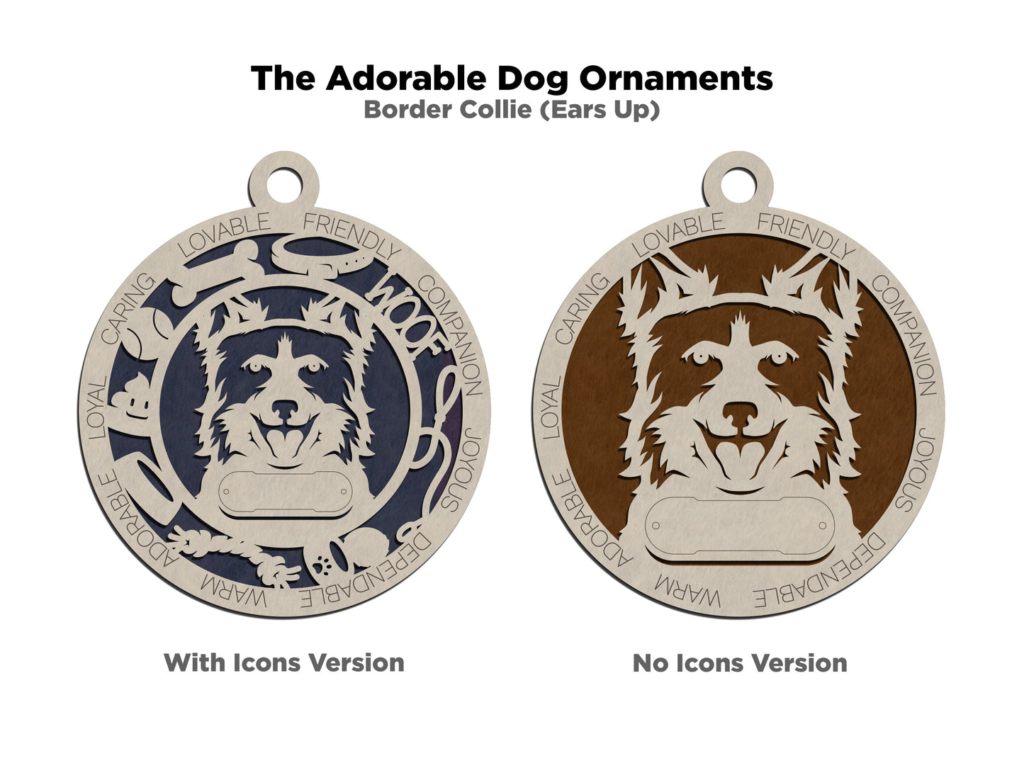 Personalized 3" Round Wooden Dog Christmas Ornament - Laser Cut 2-Layer Design with Border Collie - Customizable Name & Text - Handcrafted in USA - Choose Background Color or Print - Perfect Gift!