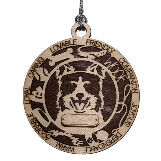 Personalized 3" Round Wooden Dog Christmas Ornament - Laser Cut 2-Layer Design with Border Collie - Customizable Name & Text - Handcrafted in USA - Choose Background Color or Print - Perfect Gift!