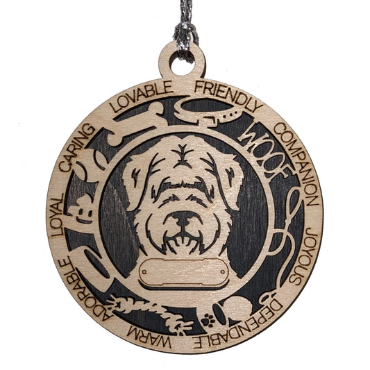 Personalized Bouvier Des Flanders Dog Christmas Ornament, 3" Round, 2-Layer Laser Cut Wood, Customizable Name Tag & Text, Handcrafted in USA, Choose Background Color/Print, Perfect Holiday Gift
