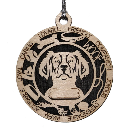 Personalized Brittany Dog Christmas Ornament - 3" Round, 2-Layer Laser Cut Wood - Customizable Name Tag & Text - Handcrafted in USA - Choose Colorful Backgrounds - Perfect Holiday Pet Gift!