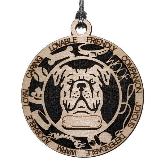 Personalized Cane Corso Dog Christmas Ornament, 3" Round, 2-Layer Laser Cut Wood, Customizable Name Tag & Text, Handcrafted in USA, Natural Wood & Colorful Background Options, Uncropped Ears Design