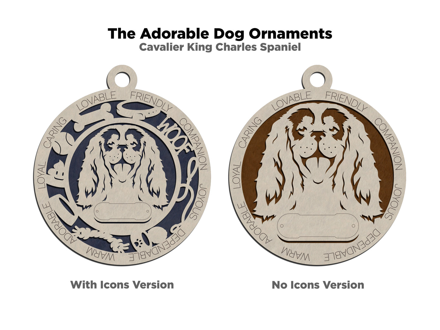 Personalized Cavalier King Charles Spaniel Dog Christmas Ornament, 3" Round, 2-Layer Laser Cut Wood, Customizable Name & Text, Handcrafted in USA, Choose Background Color, Perfect Holiday Gift