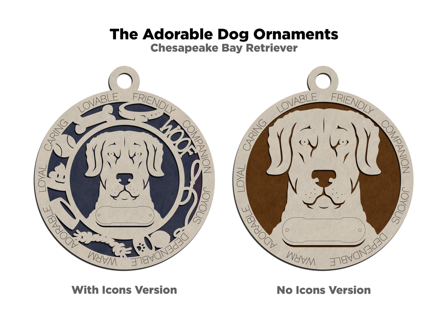 Personalized Chesapeake Bay Retriever Dog Christmas Ornament, 3" Round, 2-Layer Laser Cut Wood, Customizable Name Tag & Text, Handcrafted in USA, Choose Background Color or Print, Perfect Gift!
