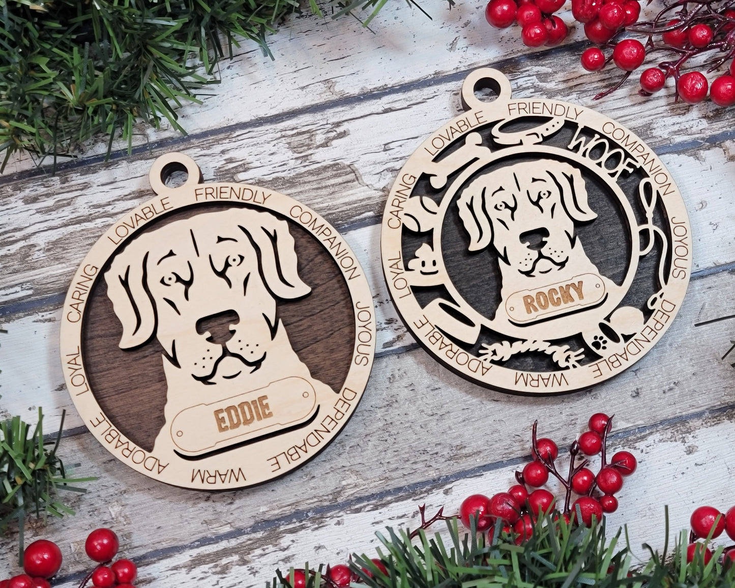 Personalized Chesapeake Bay Retriever Dog Christmas Ornament, 3" Round, 2-Layer Laser Cut Wood, Customizable Name Tag & Text, Handcrafted in USA, Choose Background Color or Print, Perfect Gift!